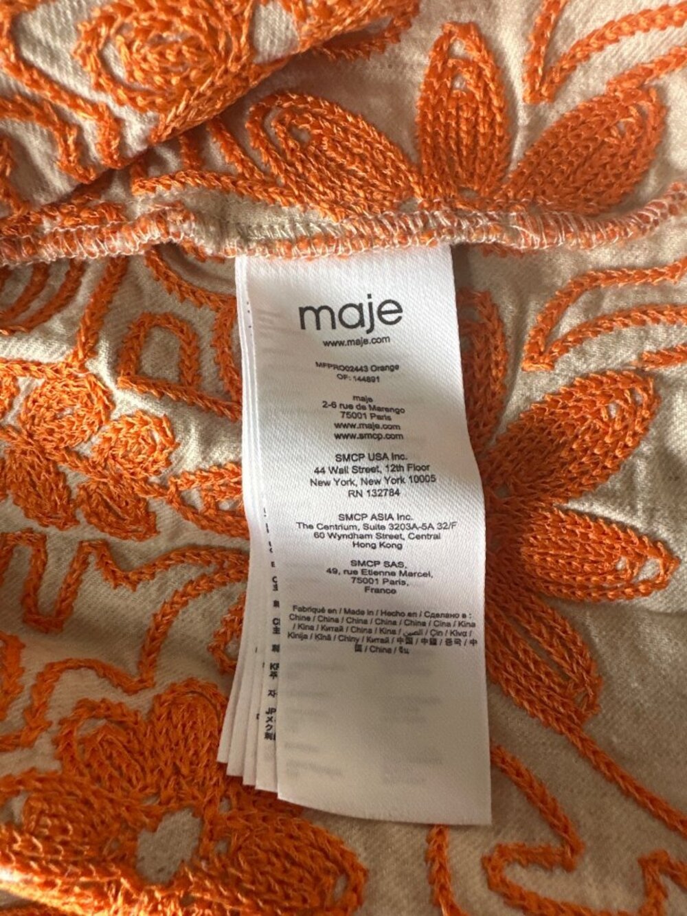 Maje Beige & Orange Embroidered Floral Sleeveless Dress Size 40 - Picture 9 of 9